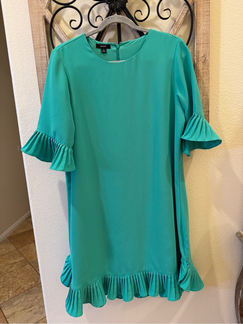 alfani green dress Teal Ruffle-Hem Shift SB-Lemonade